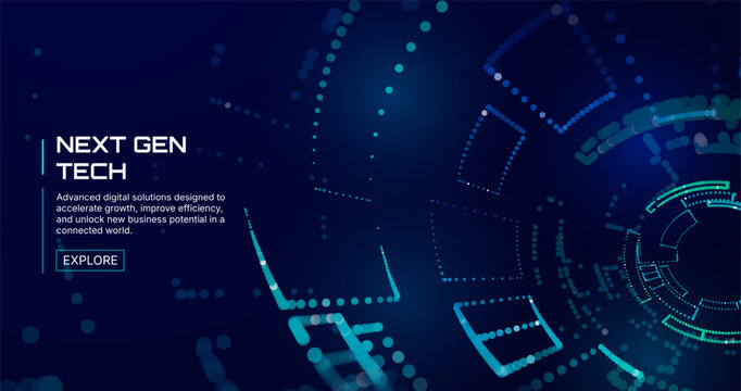 Futuristic digital data network background with connected points, analytics dashboard elements, big data visualization and AI technology concept for business, fintech and innovation projects.