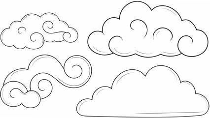 Fototapeta premium Cloud shapes rendered as a line drawing on a white background