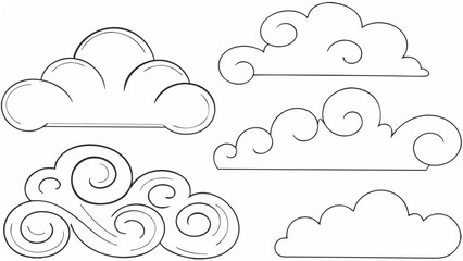 Fototapeta premium Variety Of Cloud Shapes As A Black And White Line Illustration