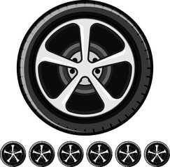 Obraz premium road wheel car cartoon. motor automotive, new luxury, automobile race road wheel car sign colorful illustration