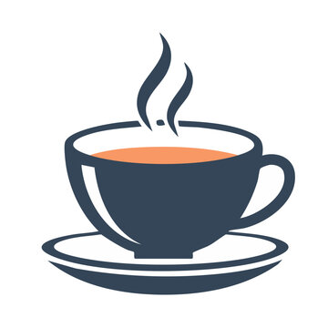 Flat design icon of a steaming cup of tea on a saucer