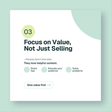 Business marketing tips social media post template with value and content strategy text