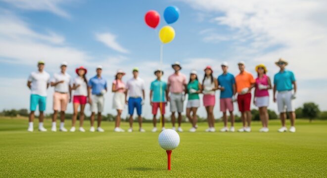 Celebrating international friendship day diverse group with golf ball and balloons