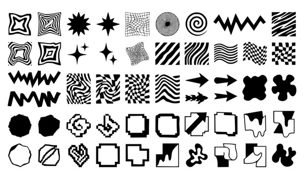 Brutalist Y2K Geometric Shape Vector Set with Abstract Black and White Elements