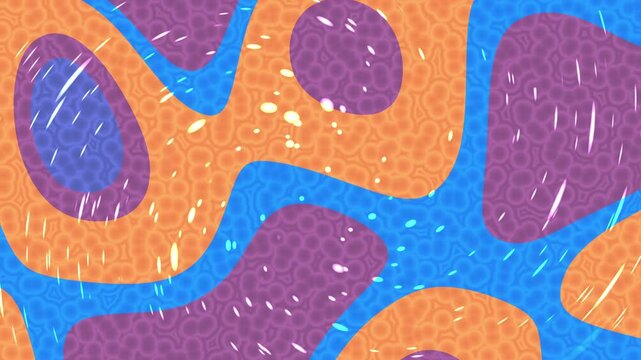 Abstract colorful background with organic wavy shapes in orange, purple, and blue.