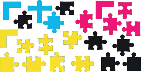 Fototapeta premium Assorted jigsaw puzzle pieces flat vector illustration on white background
