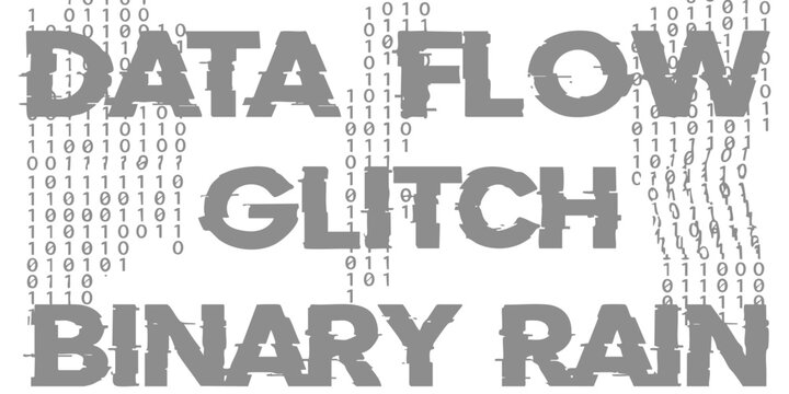 Data flow glitch effect with binary code rain numbers falling in a dark digital technology background scene