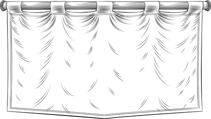 Hand drawn medieval vintage style illustration of a draped fabric royal knight banner flag hanging from a pole. Great for historical, theatrical, heraldic, or decorative design elements © Christos Georghiou