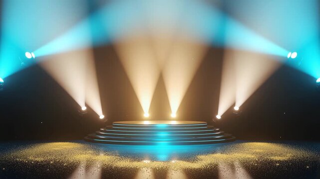 Dramatic Stage Spotlight Show with Golden Theater Lights