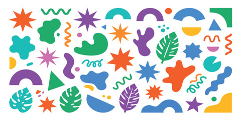 Obraz premium Set of colorful abstract shapes and organic forms with stars and leaves for modern design and decoration