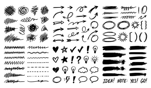 Hand Drawn Scribble Line Set Doodle Brush Stroke and Line Art Vector Collection
