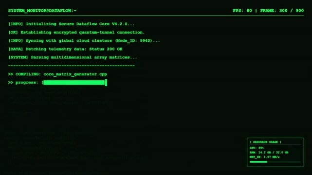 Green System Monitor Dataflow Terminal Code Processing Interface.