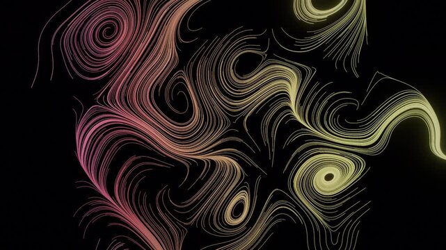 Abstract 4K UHD loop featuring thousands of glowing magenta curl noise streamlines weaving through an animated vector field in rich volumetric light.