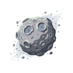 Vector illustration of a cratered asteroid flying in space © Hendra