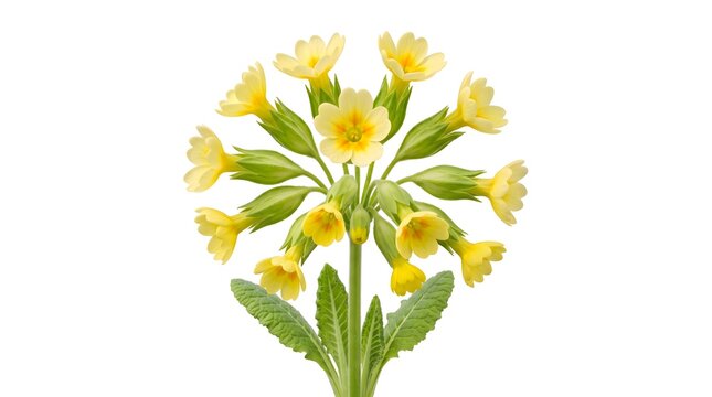 Ultra Realistic Botanical Photography of Medicinal Cowslip Flowers (Primula veris) Isolated on White Background
