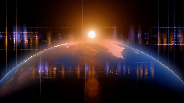 Digital Earth Globe with Glowing Data Streams and Abstract Light Effects