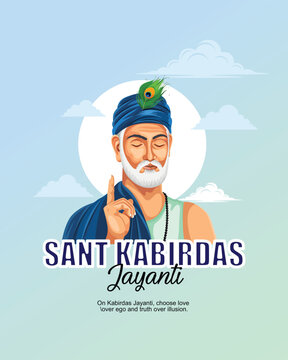 Sant Kabir Das Jayanti Poster with Spiritual Portrait, Golden Background, Indian Saint Celebration, Peaceful Devotional Festival Design
