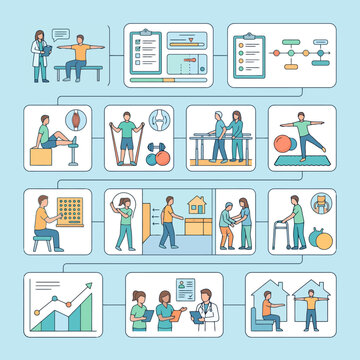 Infographic showing steps of physical therapy rehabilitation