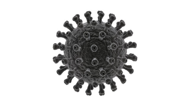 3D rendering of a dark virus particle with spikes