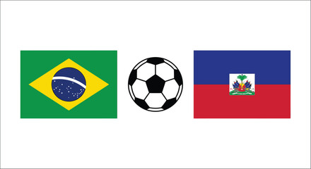 Fototapeta premium National flags of Brazil Haiti and a soccer ball on white background