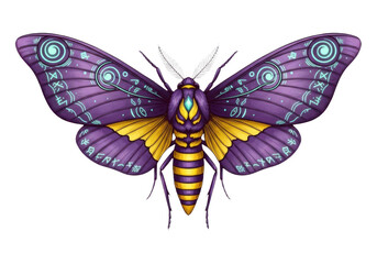 Obraz premium Mystical moth illustration with magical glowing symbols isolated on transparent background