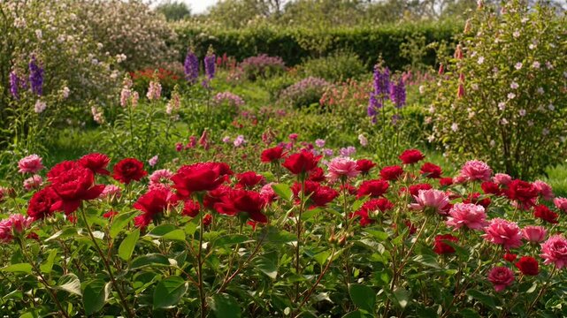 Vibrant Spring Flowers Blooming in a Beautiful Botanical Garden Landscape.