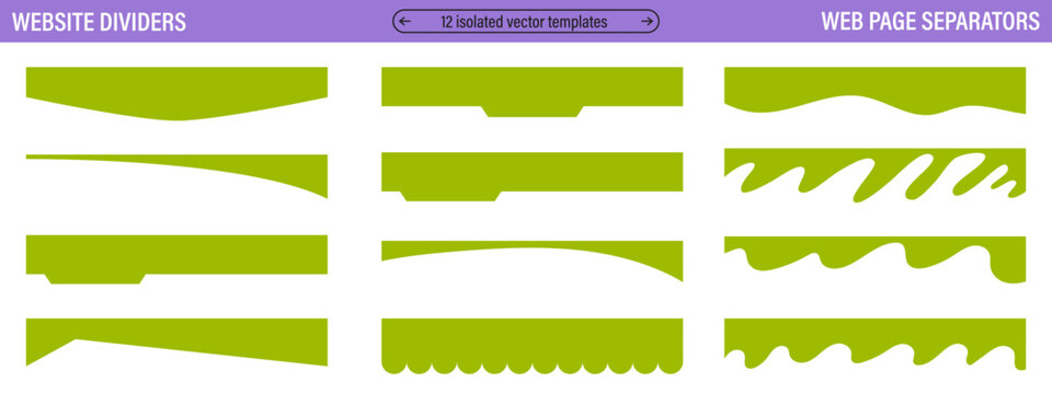 Web page separator collection with green shapes. Modern divider templates for headers and section breaks. Abstract design elements.