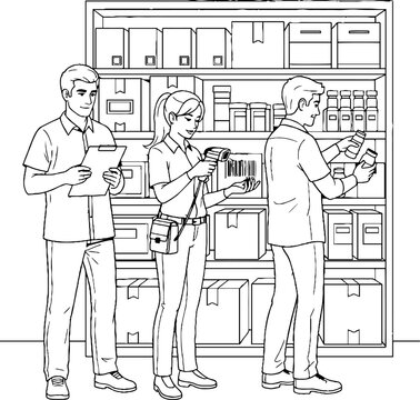 Team conducting detailed inventory check in warehouse setting.