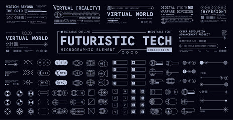 Obraz premium Set of Micrographic element Futuristic UI Cyber Futuristic technology Collection