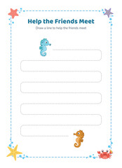 Educational seahorse tracing worksheet for kids © Галина Броницкая