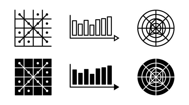 Data visualization and statistical chart icon set with statistics business analysis information measurement