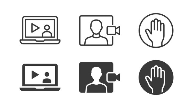 Set of communication and online meeting interface icons with communication conference business technology interface