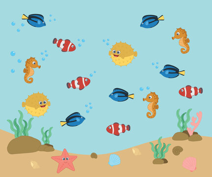 Educational kids counting worksheet with ocean animals