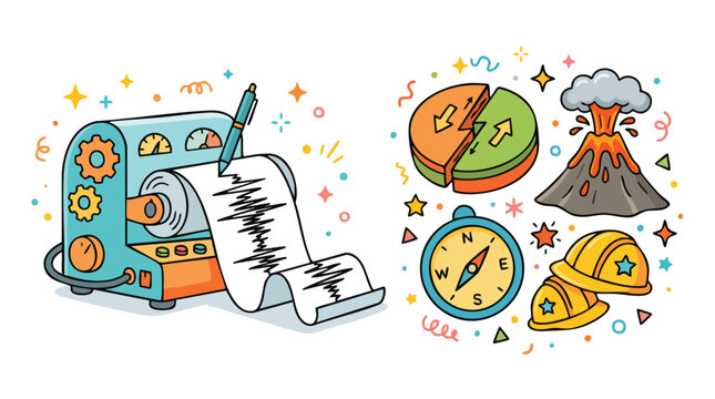 Earthquake Monitoring and Geology Science Vector Icons Set
