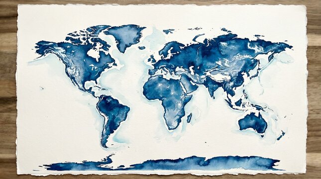Watercolor World Map Illustration.