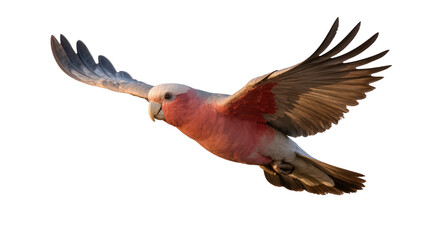 Pink and grey galah cockatoo bird flying with wings spread © Clementine