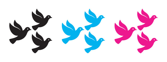 Fototapeta premium Flying bird silhouettes icons set, colorful birds in flight collection, animal wildlife icon set, vector design