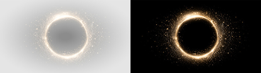Obraz premium Bright Golden Glow Ring PNG Overlay Light Effect, on transparent background