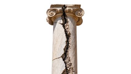 Cracked ancient marble column with Ionic capital