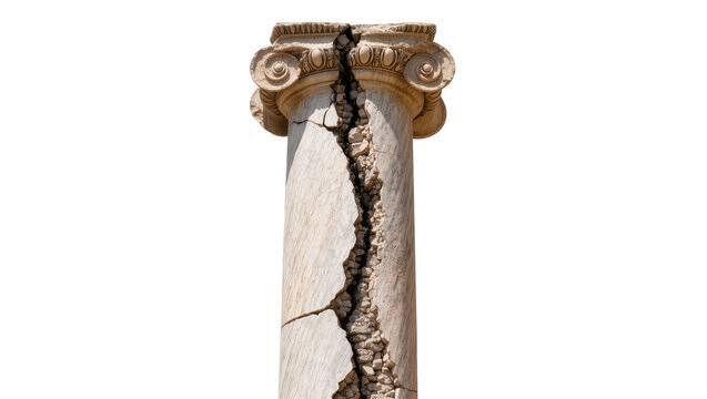 Cracked ancient marble column with Ionic capital