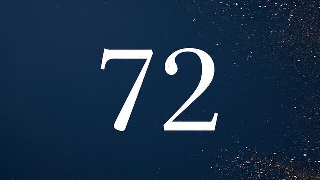 Gold Glitter Blow‑Away Reveal of Number 72 on Solid Background