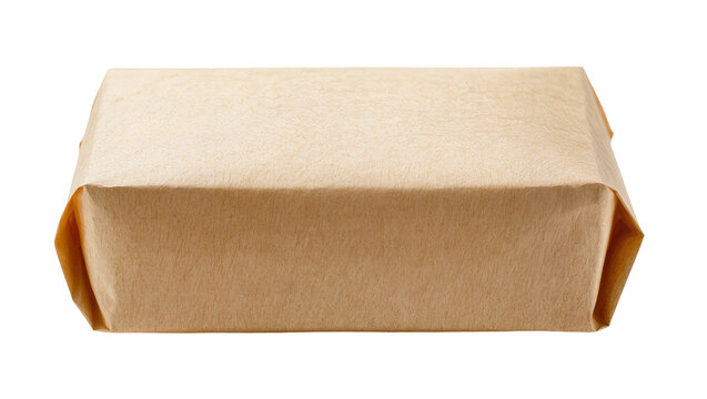 Rectangular package wrapped in light brown paper