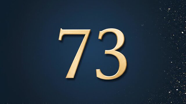 Gold Glitter Blow‑Away Reveal of Number 73 on Solid Background