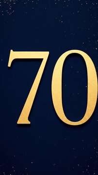 Gold Glitter Blow‑Away Reveal of Number 70 on Solid Background