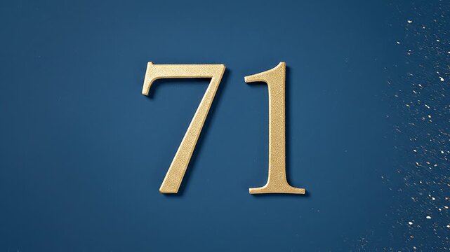 Gold Glitter Blow‑Away Reveal of Number 71 on Solid Background