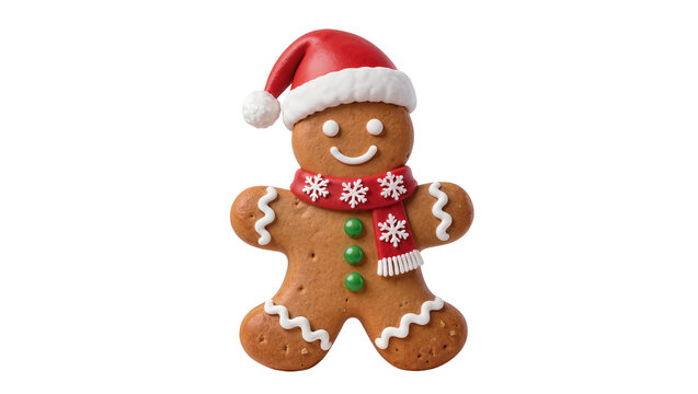 Gingerbread man cookie with Santa hat and scarf