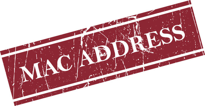 Mac address stamp red ink grunge effect isolated on white background