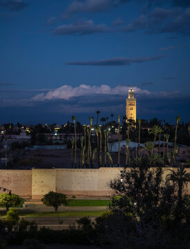 wall around the Medina and the famous Koutoubia Mosque  in Marrakesh
