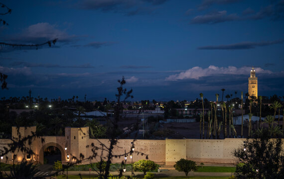 wall around the Medina and the famous Koutoubia Mosque  in Marrakesh