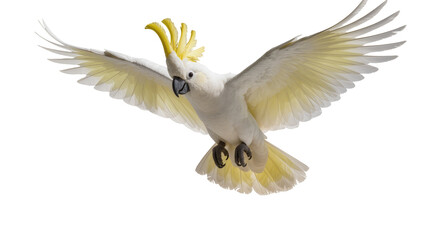 Sulphur-crested cockatoo bird with wings spread flying © Clementine